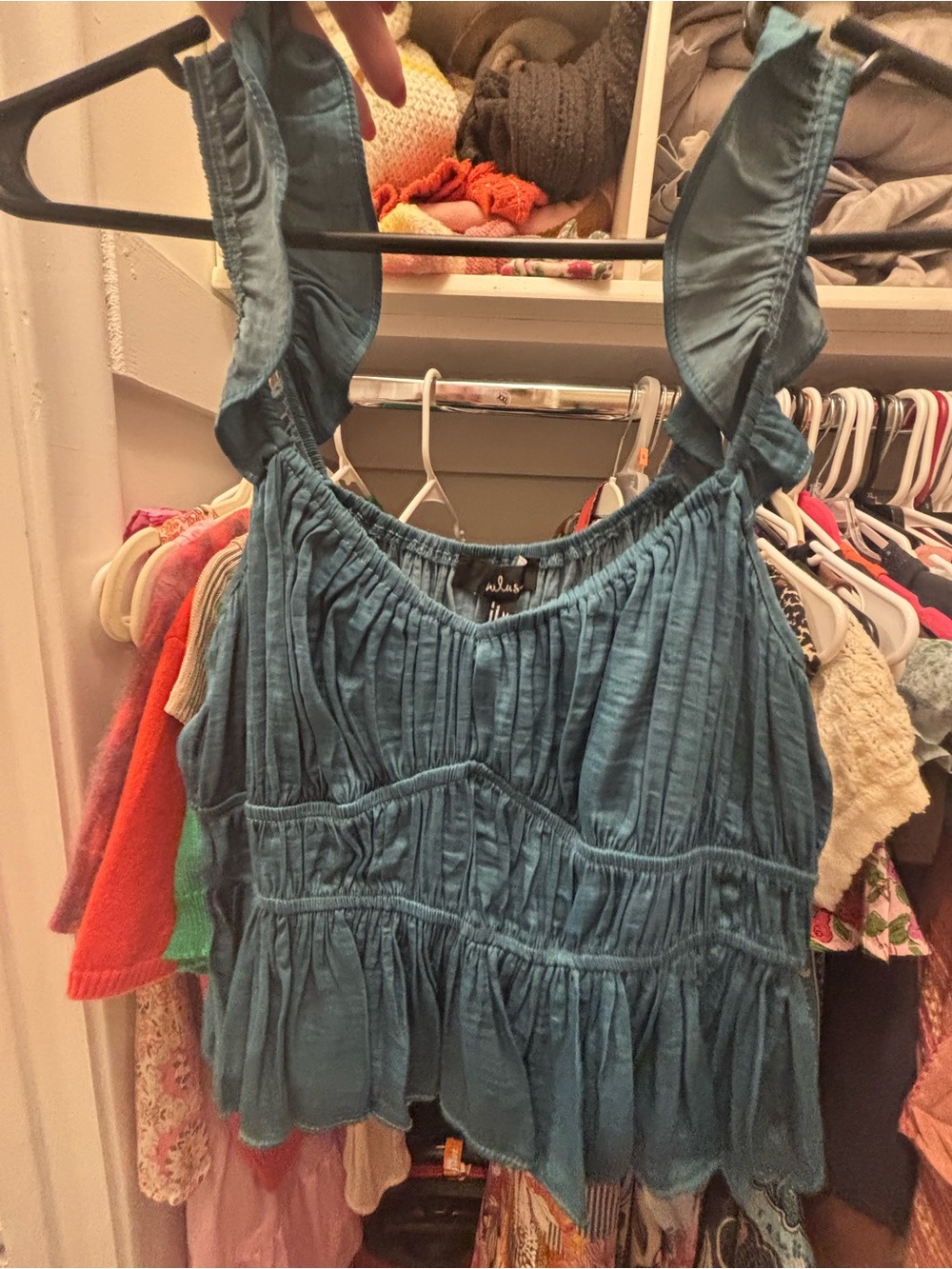 Lulus Teal Ruffled Strap Ruched Tiered Camisole
